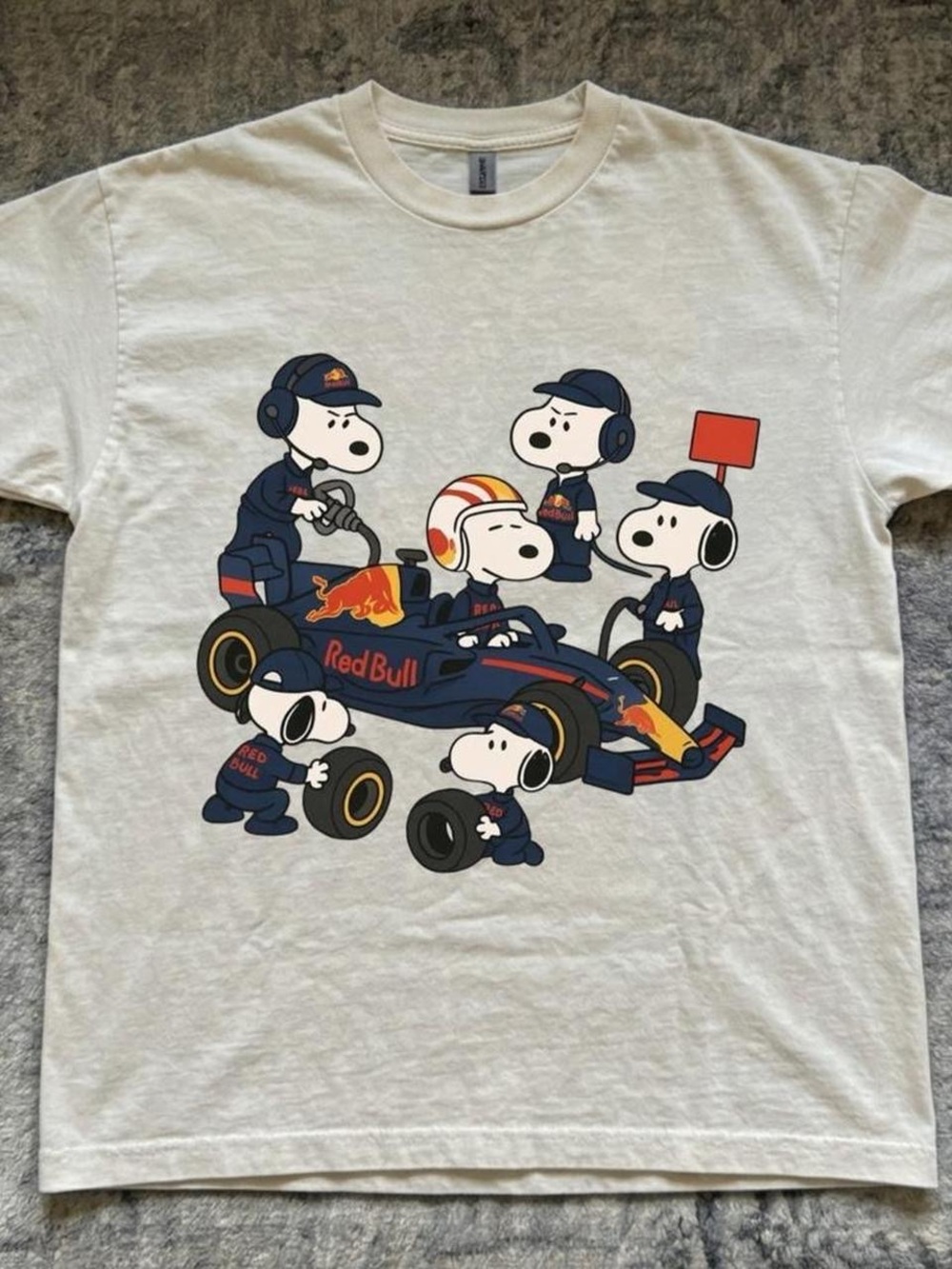 Gildan White Tee with Navy & Red Peanuts Racing Graphic
